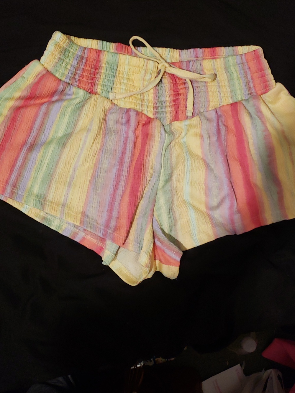 🧁No Boundaries Pastel Rainbow Stripe High Waist Shorts - Picture 2 of 4